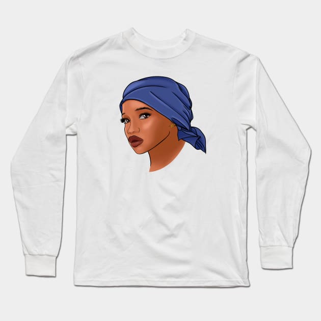 African American woman with a headscarf, fashion portrait Long Sleeve T-Shirt by Kuchinska design